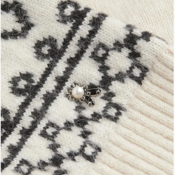 H&M premium boho white gray embellished touch of alpaca oversized sweater NWT - Picture 2 of 11